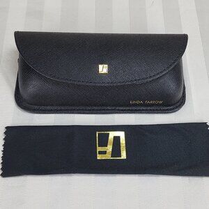 Linda Farrow Eyeglass Case Sunglass Case w/Cloth Black Gold Excellent Used Cond